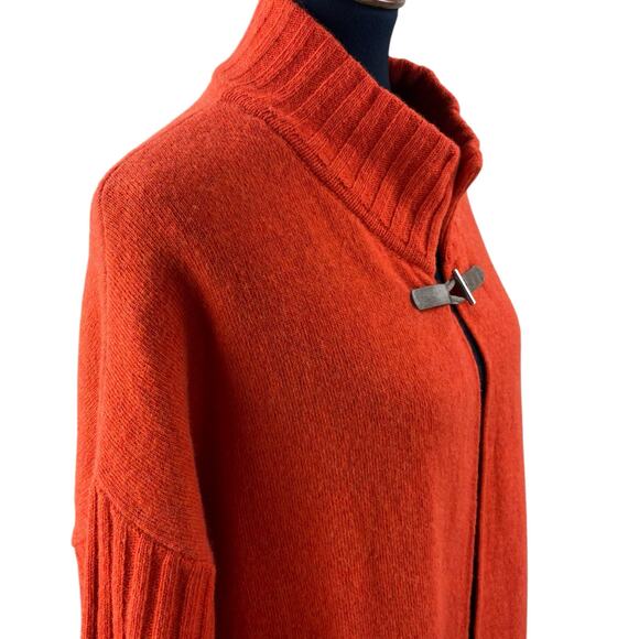 A.Ida Long Wool Sweater Coat Size L Orange Made In Italy - Picture 3 of 9